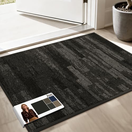 JSEI Dirt Trapper Door Mat 20"x32", Non-Slip Doormats Washable Entryway Mat, Welcome Floor Mat Absorbent Low Profile Dog Door Mats for Front Back Door, Wet Shoes & Paws, Dark Gray 20'' x 32'
