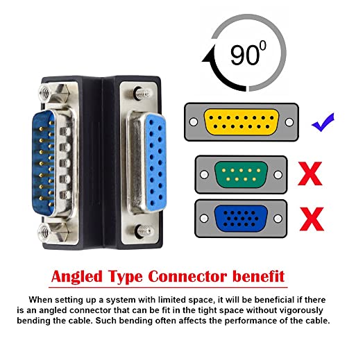 Xiwai Db15 Serial Adapters D-Sub 15-Pin Rs232 D-Subminiature Adapter Male To Female With Screw Nuts Db Connector Up 90 Degree Angled #TOP3
