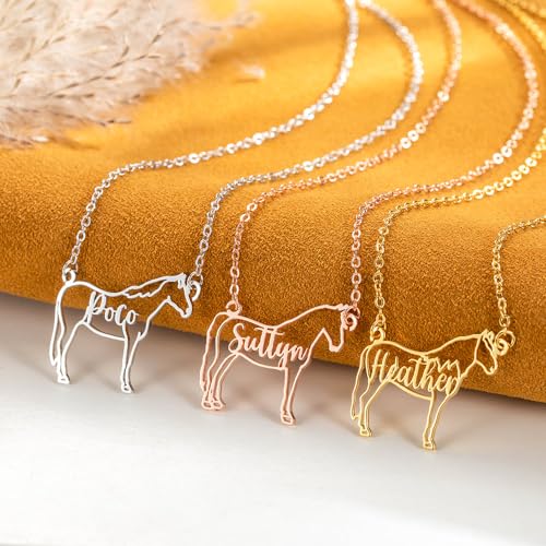 Ailin Personalized Sterling Silver 925/Brass Custom Horse Name Necklace - Horse Pendant For Her3