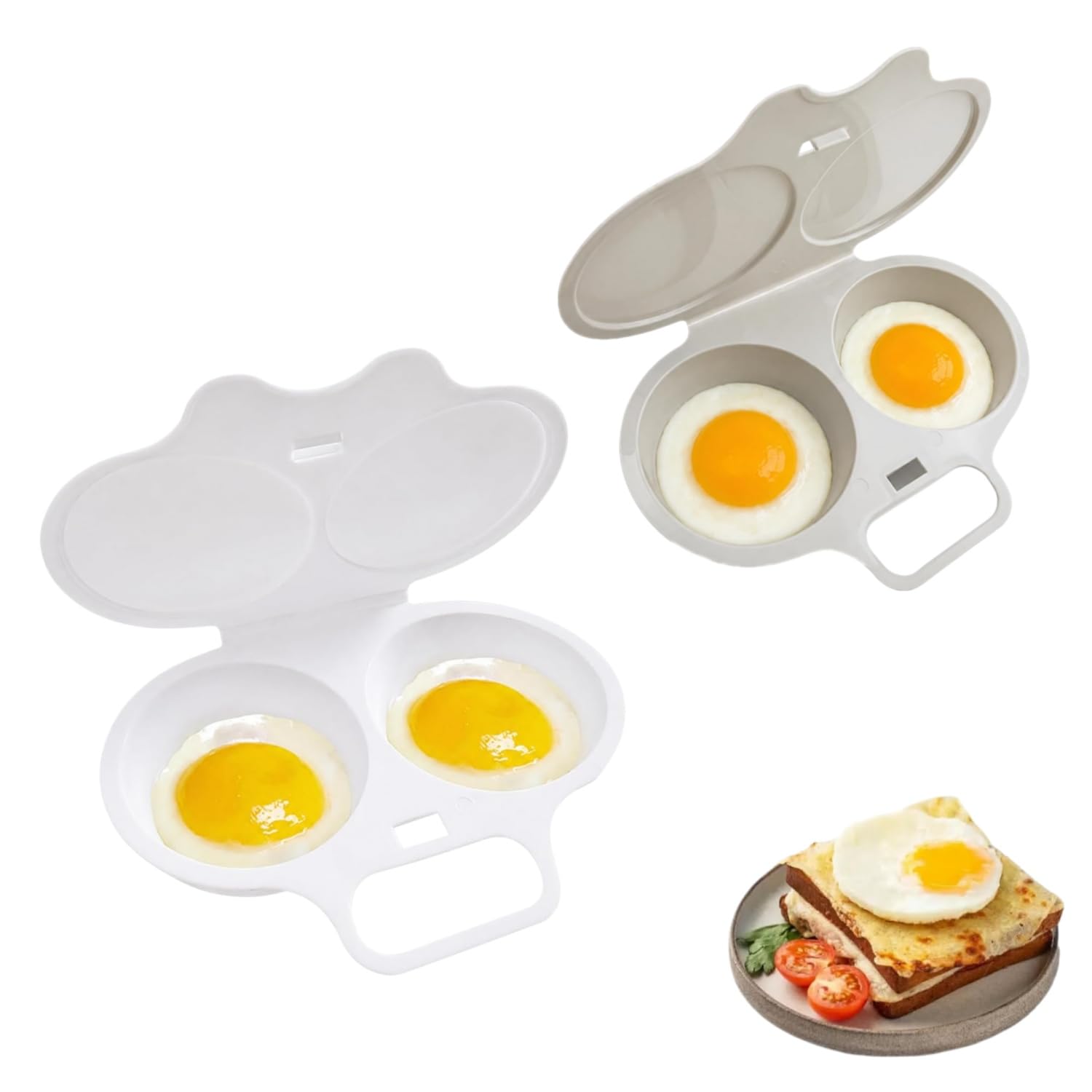Microwave Egg Poacher With Lid & Handle,Dual Cavity Microwave Egg Poacher — image 1