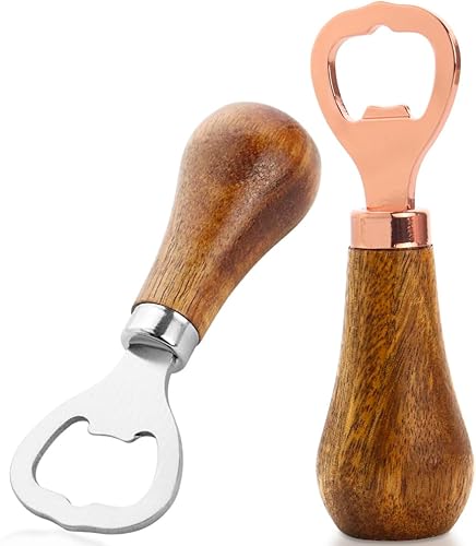 Paquete de 2 abridores de botellas de madera con mango de nogal, abridor de botellas de bebidas con mango de madera para amantes de la cerveza para