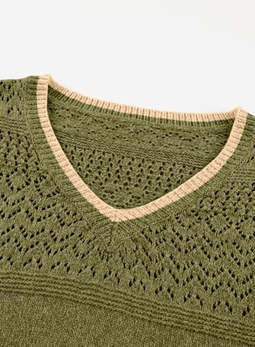 Image of SHEWIN Women's Sweaters Casual Long Sleeve V Neck Crewneck Lightweight Crochet Pullover Sweater Tops