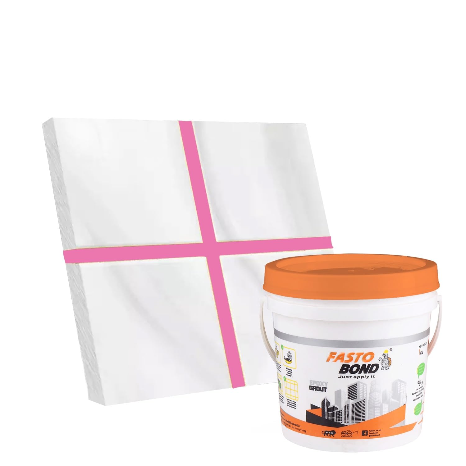 Fastobond Epoxy Grout For Tiles - 1 Kg - Baby Pink Color Epoxy Tile Grout_Fastobond | 3 components only | Premixed Filler for uniform finish
