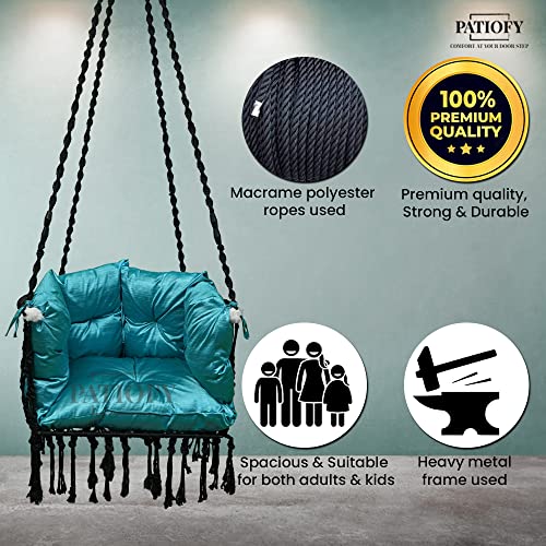 Image of Patiofy Premium C Shape Swing for Balcony /Swing for Adults for Home for Indoor and Outdoor /Jhula for Adults with Full Body Cover Blue Cushion (Black)