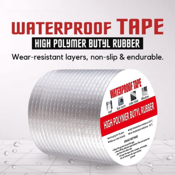 Image of Adhesive Waterproof tape | Super Strong Permanent Repair Roof | Water Leakage Solution Rubber Tape | surface Crack Window Sill Gap Boat Sealing Tank Leak (6 Inch (15CM*5M))