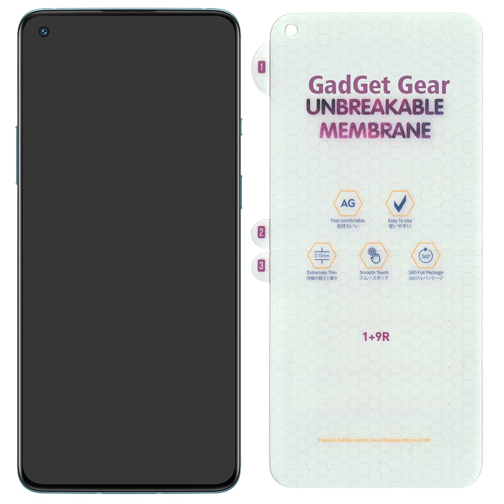 GADGET GEAR Matte Front Unbreakable Screen Protector Hydrogel Membrane Compatible with Oneplus 9R Supports Fingerprint Scanner | Edge to Edge Coverage with Easy Installation Kit (Matte, Front)