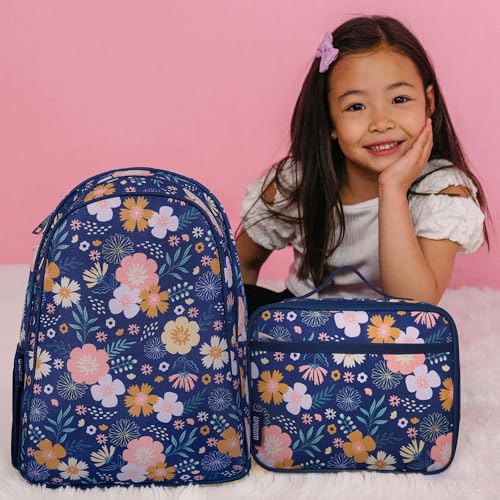 Image of Wildkin 15 Inch Backpack for Kids, Floral Bloom | Ages 5-10, padded straps, side water bottle pocket - coordinates with matching Wildkin lunch boxes and water bottles
