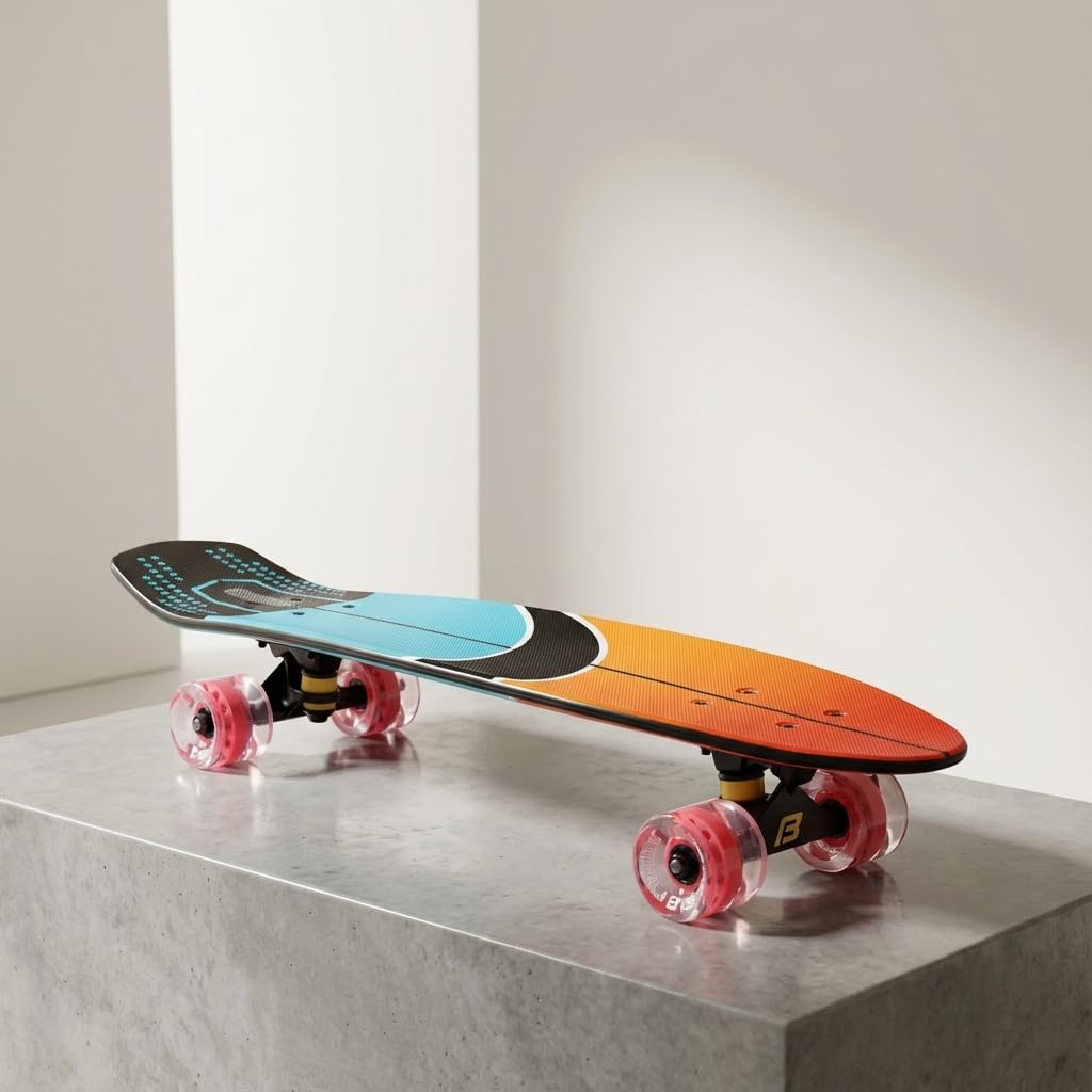 Kids Skateboard 22 Inch Complete Flowboard Skate Board W/Trucks and Light Up Wheels - Custom Scratch Free Graphics Great for Kids, Boys, Girls, Youth and Beginners 22” X 6.25”