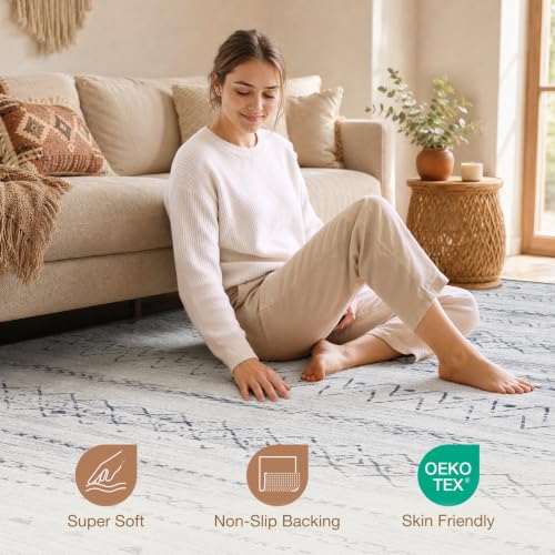Image of cotiled Boho 5x8 Area Rugs for Living Room: Soft Moroccan Washable Rug
