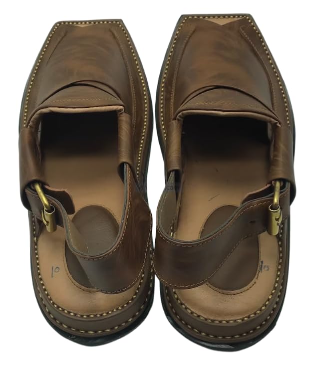 Peshawari Chappal, Men's Printed Leather Sandals, Kaptaan Chappal, Stylish Brown Leather Gents Shoes, Comfortable Shoes