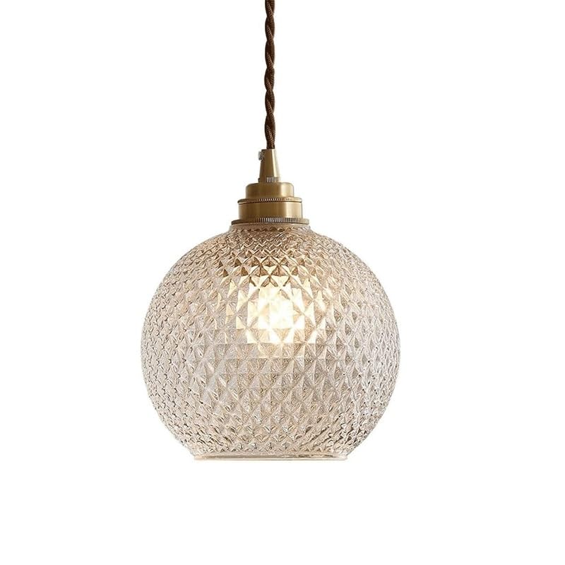 Abat-jour en verre E27 globe pour suspension en laiton style Wabi-sabi