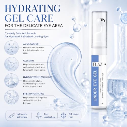 Image of EyeLift Hydrating Natural Under Eye Gel with Cooling Massage Roller to Reduce Dark Circles, Puffy Eyes, Wrinkles & Removal of Fine Lines for Women & Men - 15ml