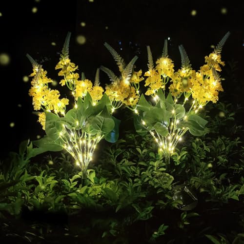 Useber Solar Flower Lights Outdoor Garden, 2 Pack Lilac Outdoor Lights Waterproof, Decorative Flower Garden Ornaments for Lawn Patio Porch Flowerbed Pathway Cemetery Decorations(Yellow)