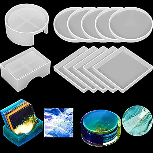 Image of Jubilant Coaster Resin Molds, 12 Pieces Coaster Silicone Molds with Storage Box Mold for Epoxy Resin DIY Cups Mats