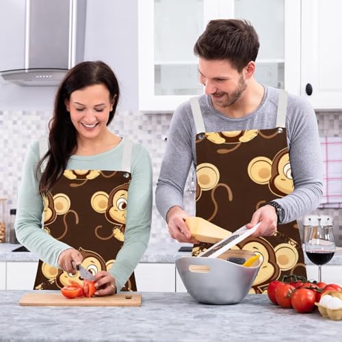 Lot de 2 tabliers de cuisine marron singe rigolo, le cadeau idéal pour couples - 6