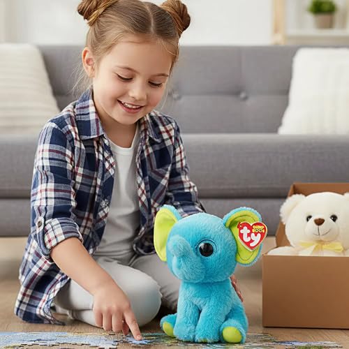 Ty Beanie Boos – Trunkles der Blaue Elefant mit großen und glitzernden blauen Augen, das Plüschtier mit großen glitzernden Augen – 15 cm – T37359