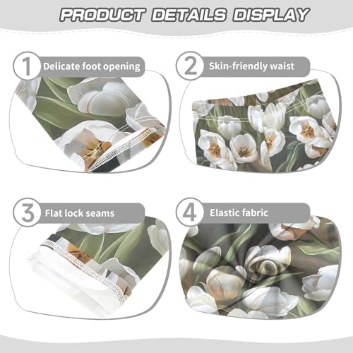 ALAZA Girls' Leggings Children's Yoga Pants Skinny Printed Dance White Tulips Comfortable 4T2