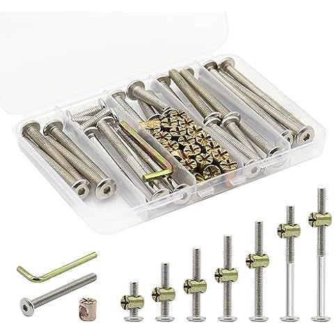 Socell 61pcs Crib Bunk Bed Furniture Hardware Replacement Kit, Stainless Steel Hex Drive Socket Cap Furniture Barrel Screws Bolt Nuts Assortment Kit for Crib Screws with 1 Wrenches(M6x12mm-75mm) Cover