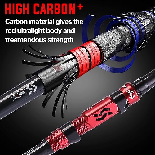 Sougayilang Caña de Pescar Telescópica Portátil con Material de Fibra de Carbono y Portacarrete Preciso - Adecuada para Pesca en Agua Salada y Dulce miniatura 6