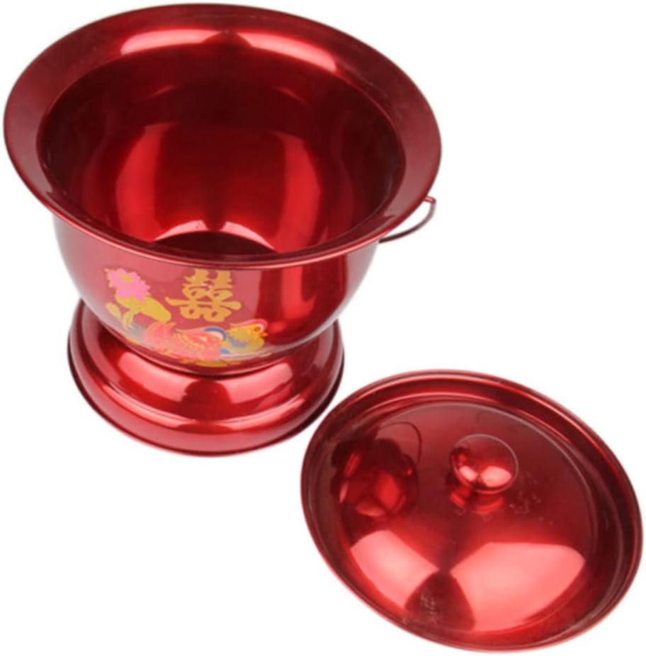 Vintage Stainless-Steel Spittoon for Elderly Portable Urinal Nice Pattern Home and Bedroom Use