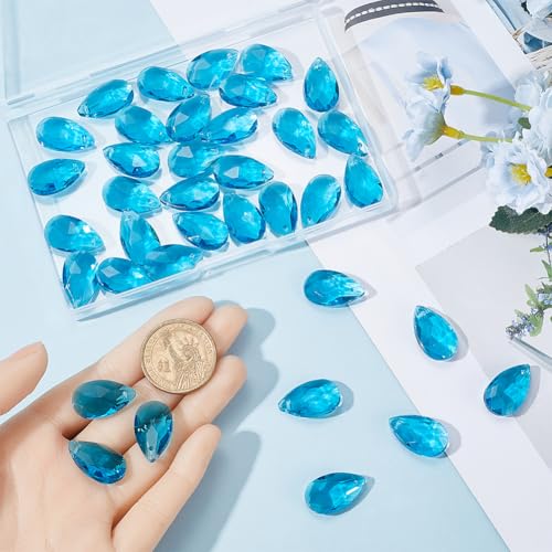 SOFPLATE 1 Box 40pcs Tear Drop Crystal Beads Blue Glass Teardrop Beads Clear Pear Waterdrop Rain Shaped Chandelier Birthstone Charm for jewellery Making Charms Earring Bracelet Diy Suncatcher Lamp Dec - Image 3