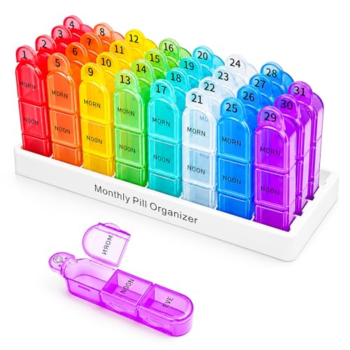 Cruxer Monthly 3 Times a Day Pill Organizer, Portable 31 Day Medicine Box