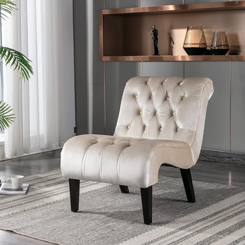 ZONJIE Sessel Wohnzimmer, Ohrensessel Schlafzimmer, Relaxsessel Lesesessel, Armlehnensessel Relax Sessel Lounge Sessels, Samt Gepolstertes Sofa fürs Wohnzimmer Schlafzimmer Arbeitszimmer (Beige)