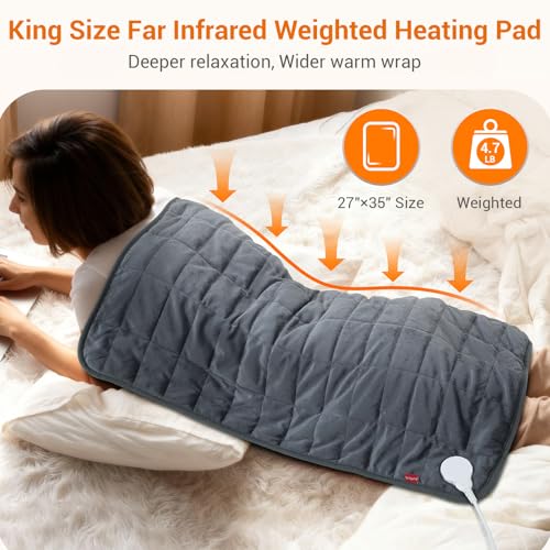 Image of Comfytemp Far Infrared Large Heating Pad 27 inchx35 inch for Deeper Back & Period Relaxation, FSA Eligible Weighted Electric Heat Pad with Evenly Filling Ceramic Bead for Better Fit, HSA King Size Heated Pad