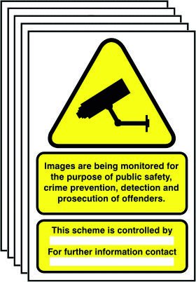 Panneau de vidéosurveillance format A4 PVC rigide Profile Signs lot de 5