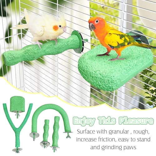 Image of PINVNBY 5 Pack Bird Perch Resin Bird Beak Grinding Stone Parrot Cage Stand Platform Foot Claws Trimmer Chew Toy Cage Accessories for Budgie Cockatiel Conure Lovebird Finch (Green)