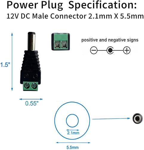 Miniatura 2 de Conector de alimentación CC de 12 V de 0217in x 0083in CENTROPOWER 10 x macho  10 x hembra adaptador de enchufe para tira LED CCTV cable de cámara