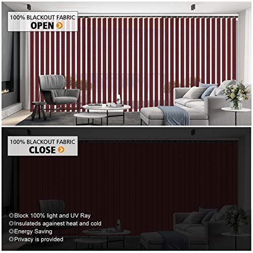 Cordless Vertical Blinds Window Blind, Blackout Fabric Vertical Blind, Energy Saving Uv Protection Noice Reduce Vertical Blinds For Sliding Glass Doors, Patio Doors, Wine Red #TOP5