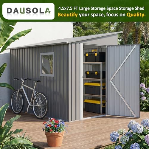 Image of DAUSOLA 5x7.7 FT Outdoor Storage Shed, Metal Garden Tool Shed with Updated Frame Structure, Lockable Doors and Windows, Ideal for Backyard Garden Patio Lawn, Grey