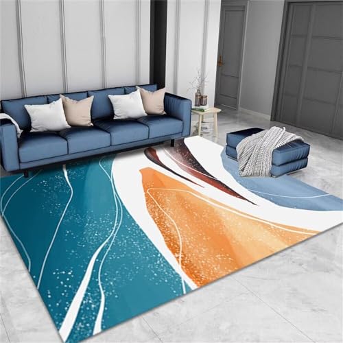 Tapis salon lavable bleu format 100x200cm avec motif abstrait pour grand bureau