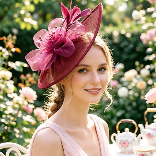 Image of DRESHOW Women Fascinator Hats Tea Party Hat Vintage Pillbox Hat Headband for Cocktail