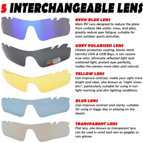 Image of ITSCOOL Polarized Sports Sunglasses with 5 Interchangeable Lenses for Men Women Softball Baseball Running Cycling Glasses