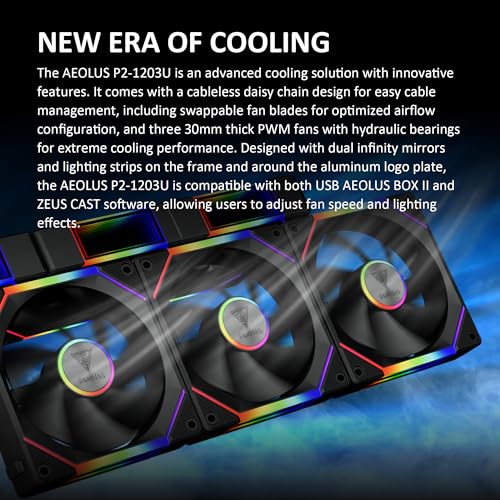 GAMDIAS 120mm ARGB PC Case Fans, Computer Case Fan, Cabless Daisy Chain Connection, Dual Infinity Mirror Lighting, Swappable Fan Blade for Reverse Airflow, Performance 30mm Thick, With Control Box 1