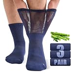 SukModen Bamboo Diabetic Socks for Men, Soft Top Cushioned Seamless Socks for Swollen Feet and Ankles, Loose Top Hospital Socks 9-11 Navy