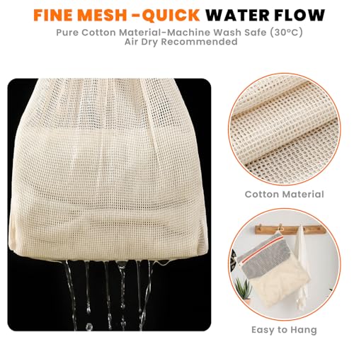 Wäschebeutel aus Baumwolle, 3er-Set, Wäschenetz mit Reißverschluss, 30x20/40x30/50x40 cm, Wäschesack zum Aufhängen, Wäschenetz für Waschmaschine, Netzbeutel für Reise, Organizer
