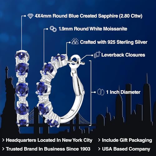 Gem Stone King 925 Sterling Silver Gemstone Birthstone and White Moissanite Hoop Earrings for Women | Round Cut 4MM and 1.9MM Stones | 1 Inch Diameter Hoops | Fine Jewelry for Her Mom Wife Women2