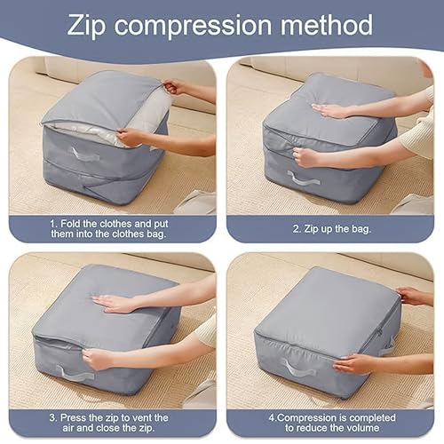 Image of Yellow Weaves Polyester Space Saving Self Compression Organizer Bag for Comforters, Blankets, Clothes, Travel, Storage Bag for Wardrobe, No Vacuum Needed, 2 Layer, Small (Pack of 1), Grey