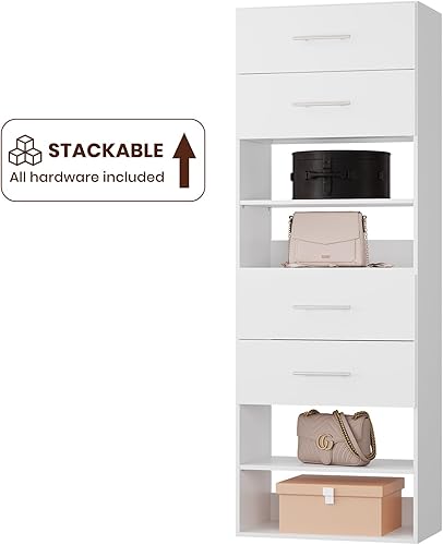 Miniatura 7 de ROOMTEC Armario de torre corta de 19.5 pulgadas con 2 cajones, sistema modular de armario con cajones y estante, organizador de armario para