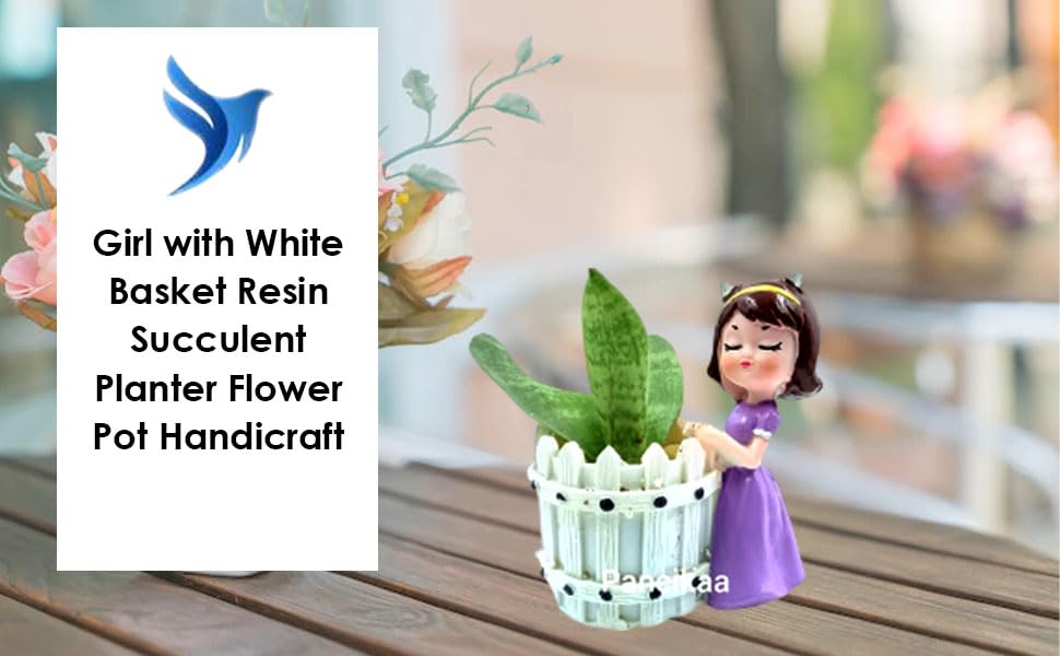 Image of Girl Resin Succulent Planter Flower Pot Handicraft Pack of 2 Indoor Outdoor Flower Pot Handicraft Planter, Plant Container Set (Multicolor Buddha Girl)