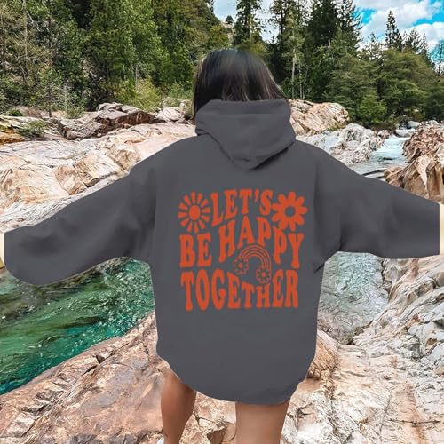 Moletom feminino LET'S BE HAPPY TOGETHER outono inverno moletom com capuz leve confortável pulôver