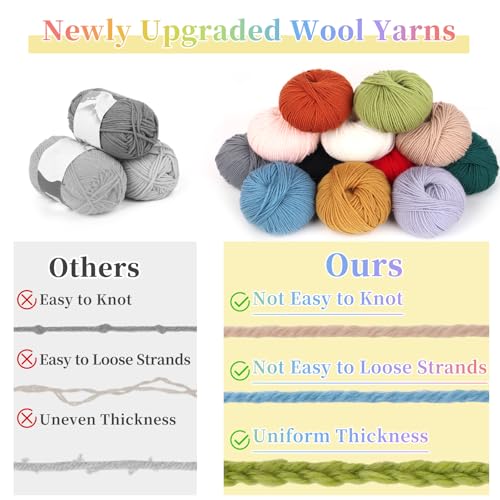 Image of Coopay Wool Yarn for Crocheting, 12 Pack Wool Yarn for Knitting- 60% Wool 40% Polyester - 50g /1.76oz - #3 DK (Light) -164 Yds Crochet Wool Blend Yarn for Clothes, Scarves, Blankets (Multicolor)