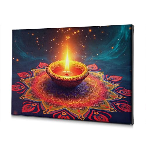 Tableau sur toile mandala et bougie, décoration murale aux détails fins