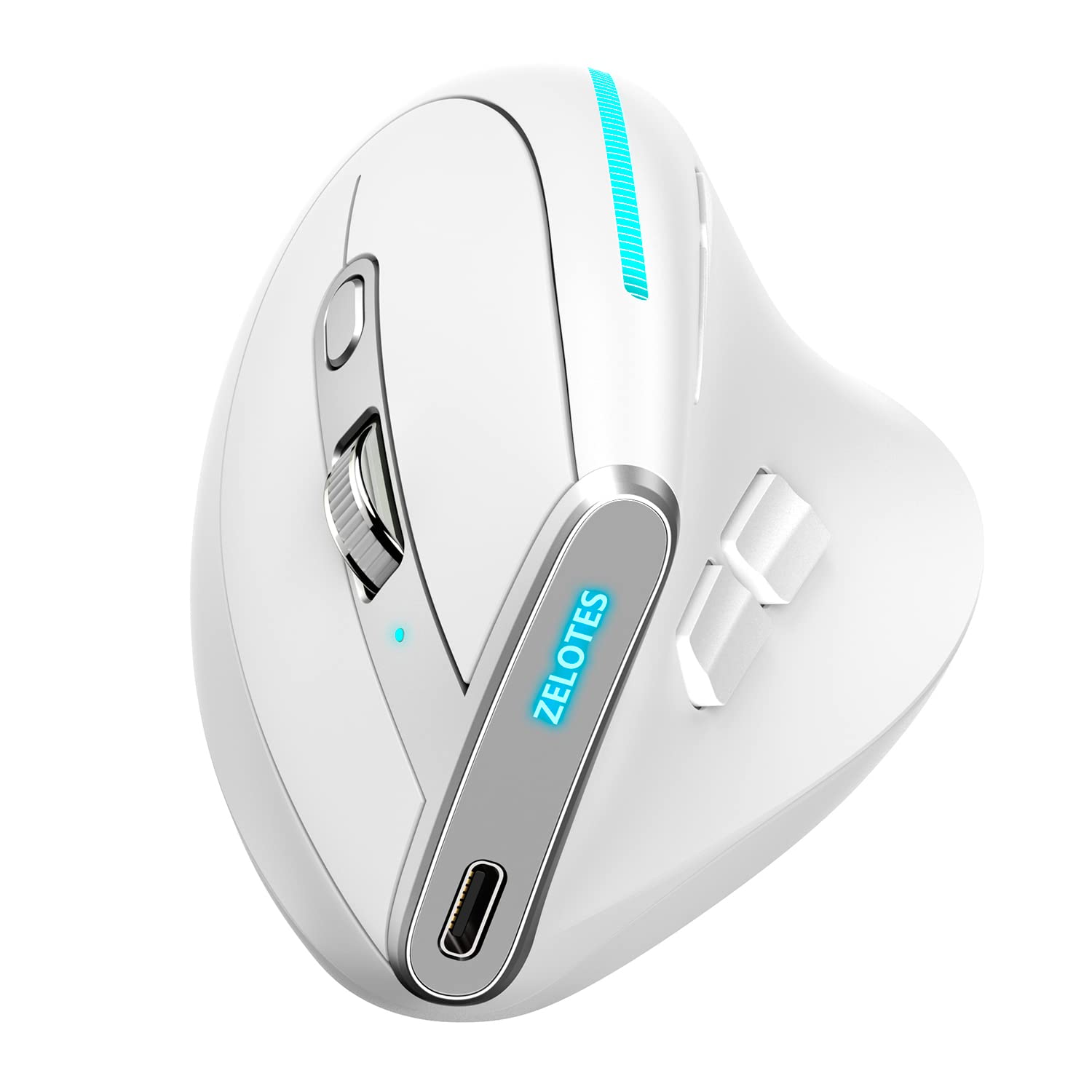 Ratón inalámbrico recargable con 8 botones programables y luces de colores en blanco 8