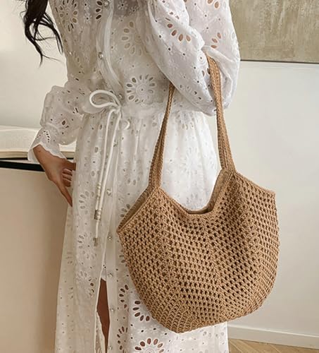 Aesthetic Mesh Beach Tote Bag for Women Hollow Knit Bag Beach Purse, Crochet Bags for Women2