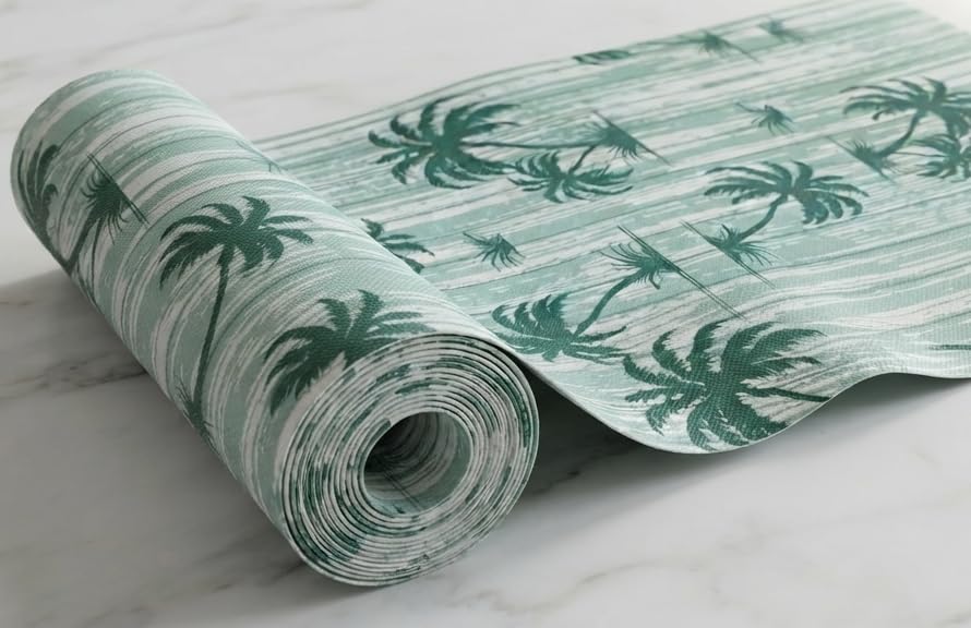 Image of Dribble (45cm X 500cm) Eva Shelf Liner Mat Roll, Non Slip Drawer & Cabinet Liner for Kitchen, Waterproof Oilproof Washable Fridge Mat, Anti Skid Multipurpose Mat (Palm Paradise Dark Green)