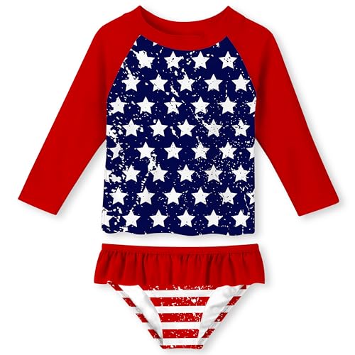 Image of Lovekider Little Girls Swimsuits 2 Pieces Swimwears Rash Guard Set Long Sleeve UPF50+ Bathing Suit for Beach 2-8T